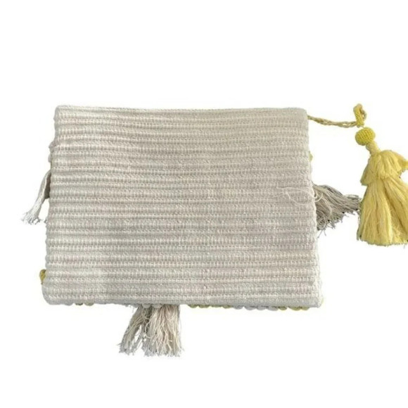 Yellow & White Embroidered Woven Clutch - Picture 2 of 5
